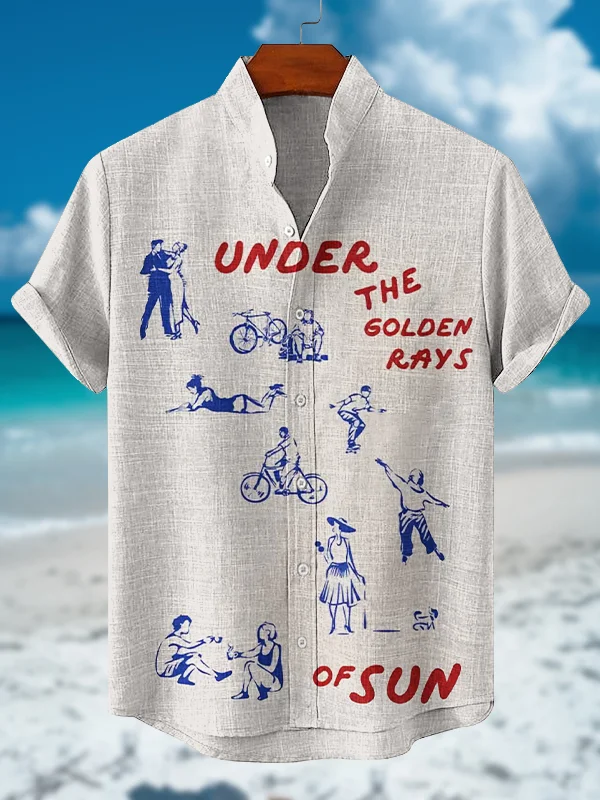 Men's Under The Golden Rays Of Sun Print Short Sleeve Shirt
