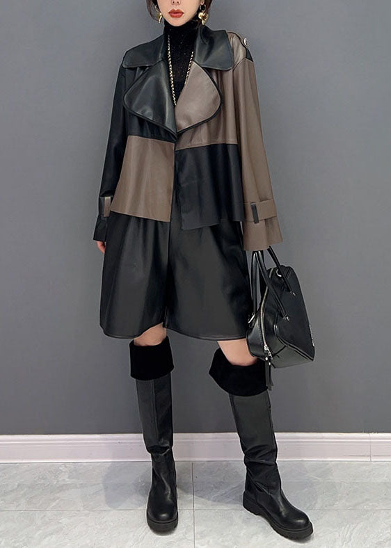 Imitation Leather Color Edge Lapel Coat main image 1