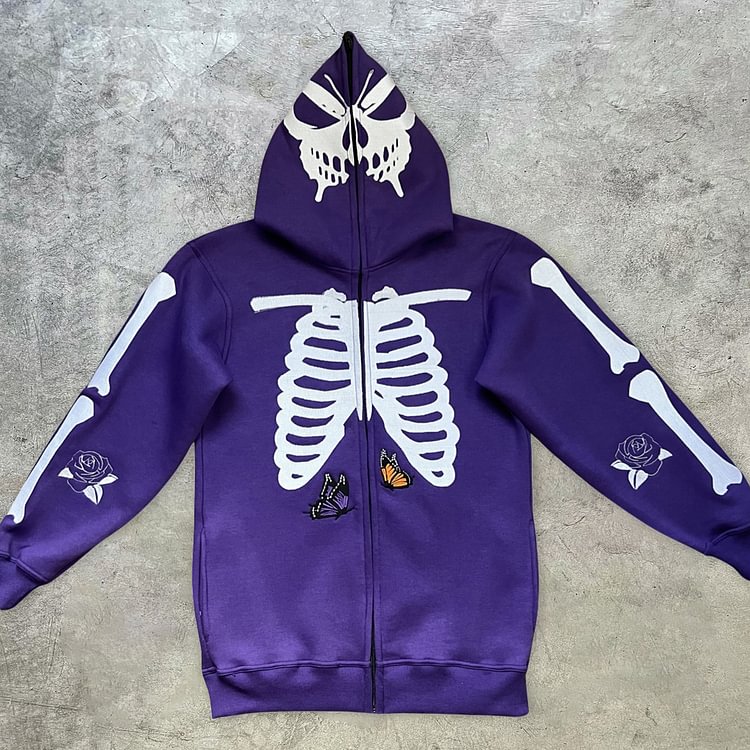 Butterfly Skull Fashion Full Zip Hoodie
