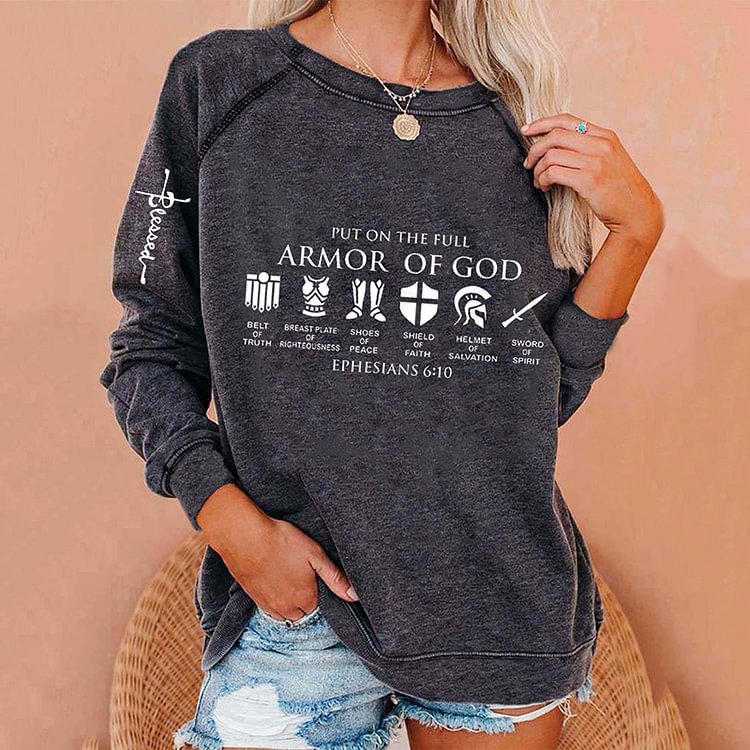 Comstylish Put On The Full Armor Of God Cross Ephesians 6:10 Printed Sweatshirt