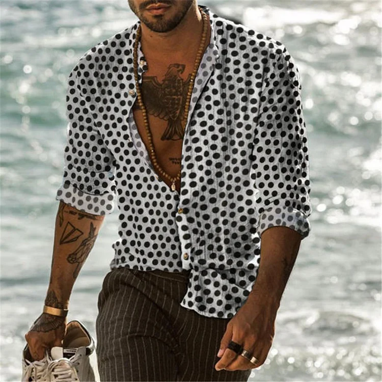 Men's Fashion Polka Dot Single Breasted Long Sleeve Shirt