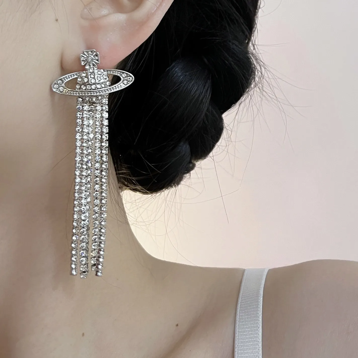 Vivienne Westwood Party Queen Rhinestone Tassel Saturn Earrings