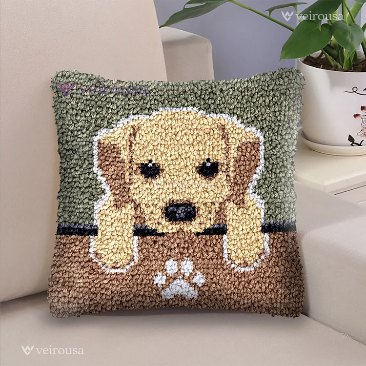 Labrador Puppy Latch Hook Pillow Kit for Adult, Beginner and Kid veirousa