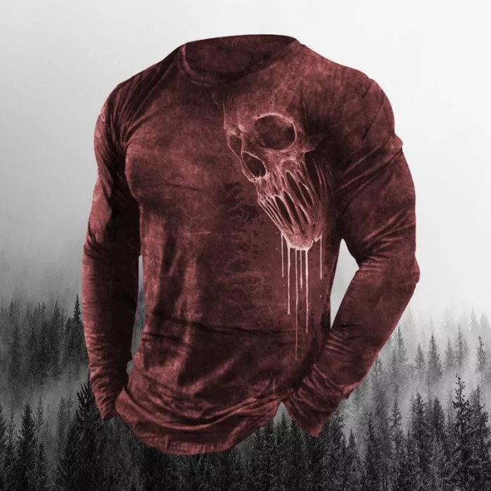 Men's Outdoor Skull 3D Crew Neck Halloween Long Sleeve
