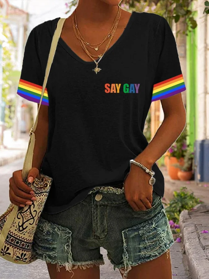 Women's Say Gay Print Casual T-Shirt socialshop