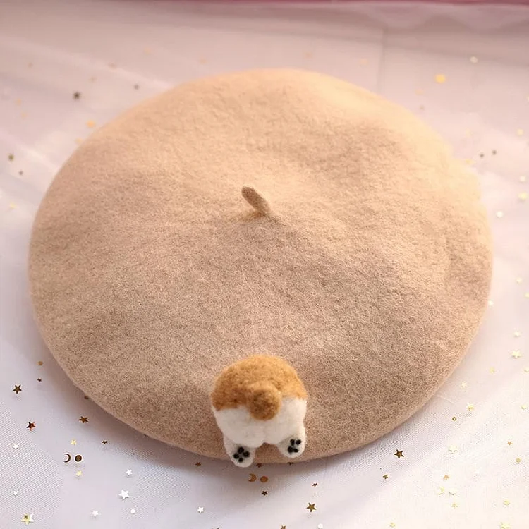 Beige/Brown Kawaii Corgi Butt Beret SP1811647