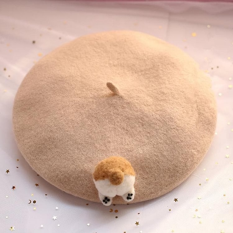 Beige/Brown Kawaii Corgi Butt Beret SP1811647