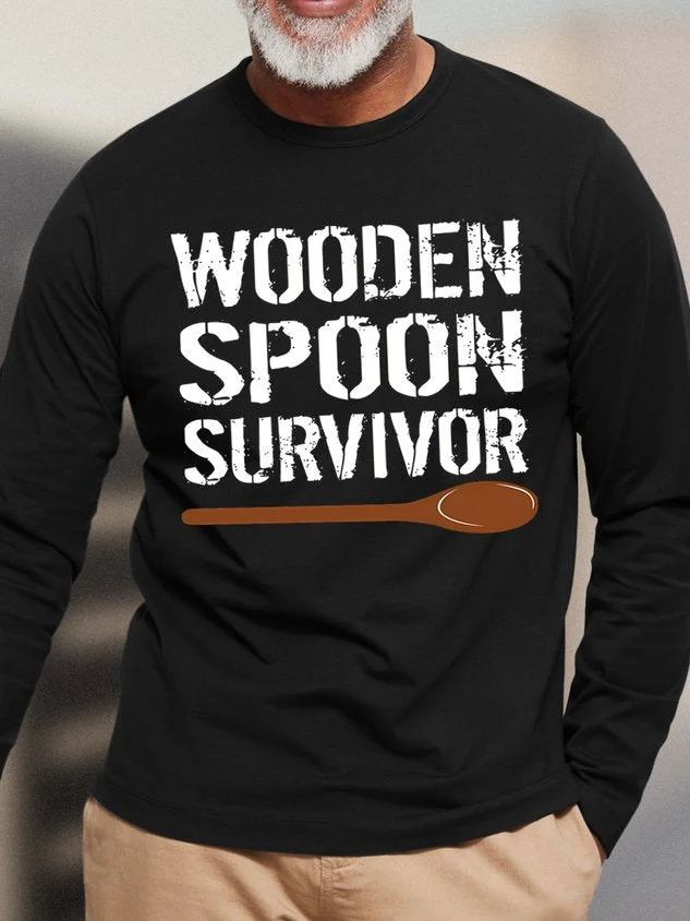 Men's Wooden Spoon Survivor Funny Graphic Print Loose Casual Cotton Text Letters Top socialshop