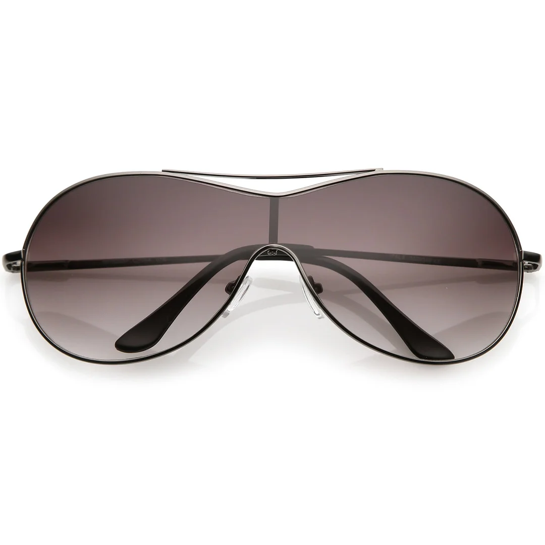 Futuristic Oversize Metal Shield glasses With Crossbar Mono Lens 75mm