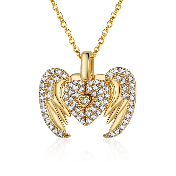 Angel Wings Locket Necklace Personalized with Name Guardian Angel Heart Necklace