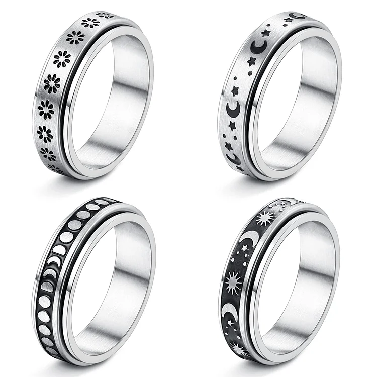 4Pcs Stainless Steel Anxiety Rings for Women