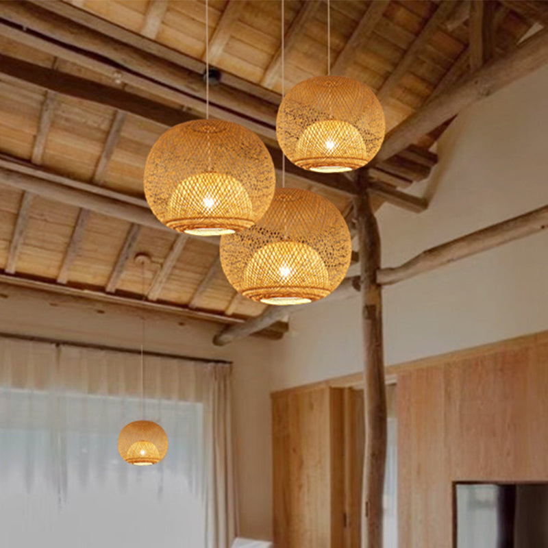 Farmhouse Bamboo Round Ceiling Light Fixtures Wicker Lantern Pendant Light