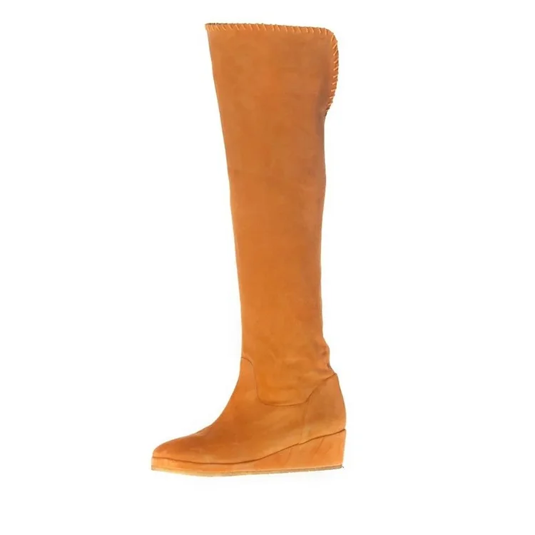 Orange Vegan Suede Long Boots Platform Heel Knee-high Boots |FSJ Shoes