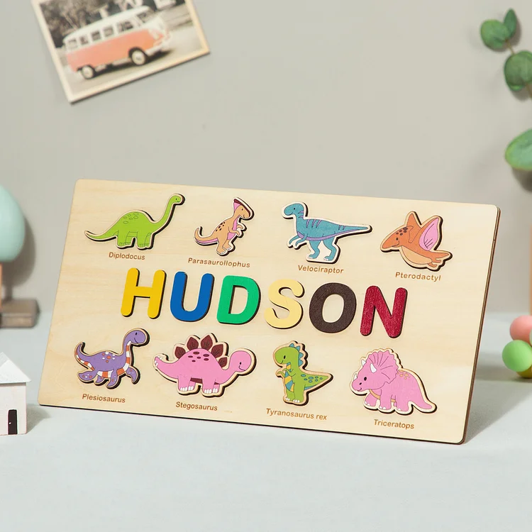 Personalized Wooden Dinosaur Name Puzzle Educational Gifts for Toddlers