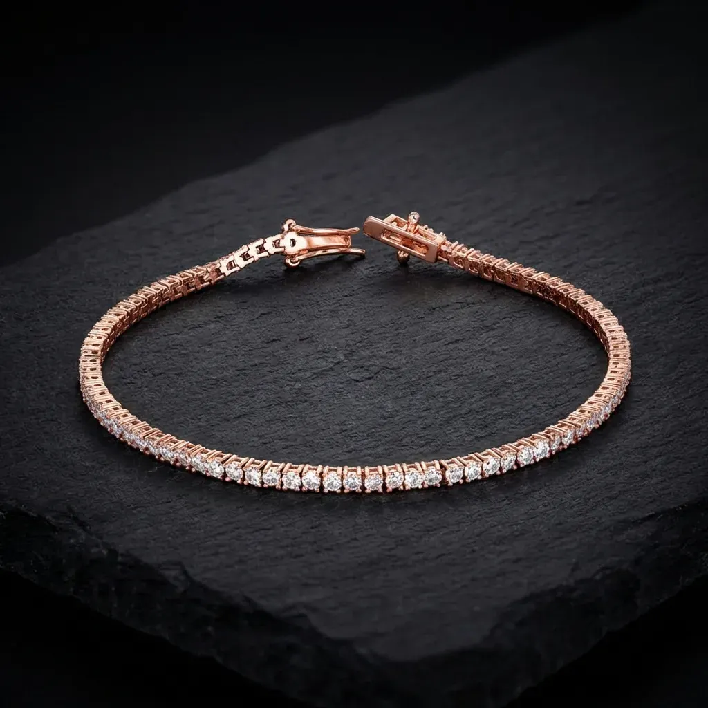 JiStones Eternal Radiance Moissanite Tennis Bracelet | 18K Rose Gold over S925 Sterling Silver