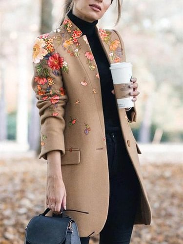 Retro Floral Print Long Coat
