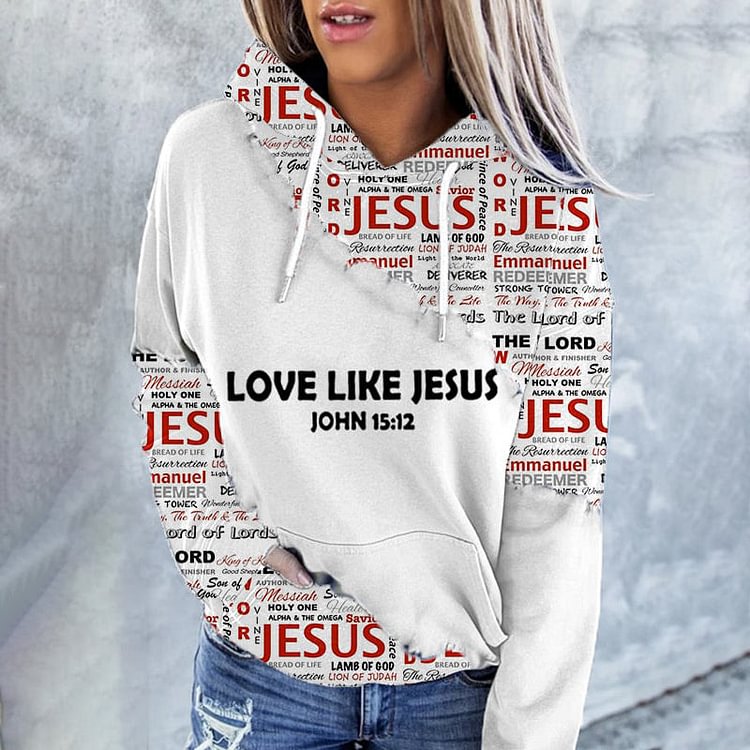 VChics Love Like Jesus Faith Scripture Print Casual Hoodie