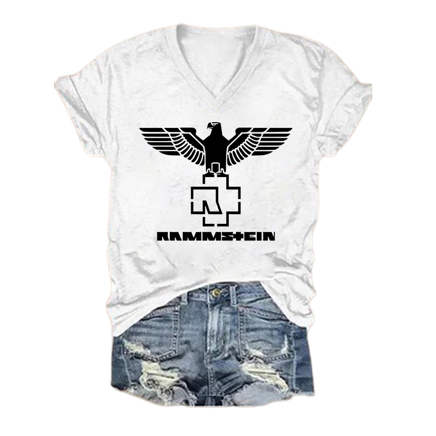 Women's Rammstein Rock Band Short Sleeve V-Neck T-Shirt / TECHWEAR CLUB / Techwear