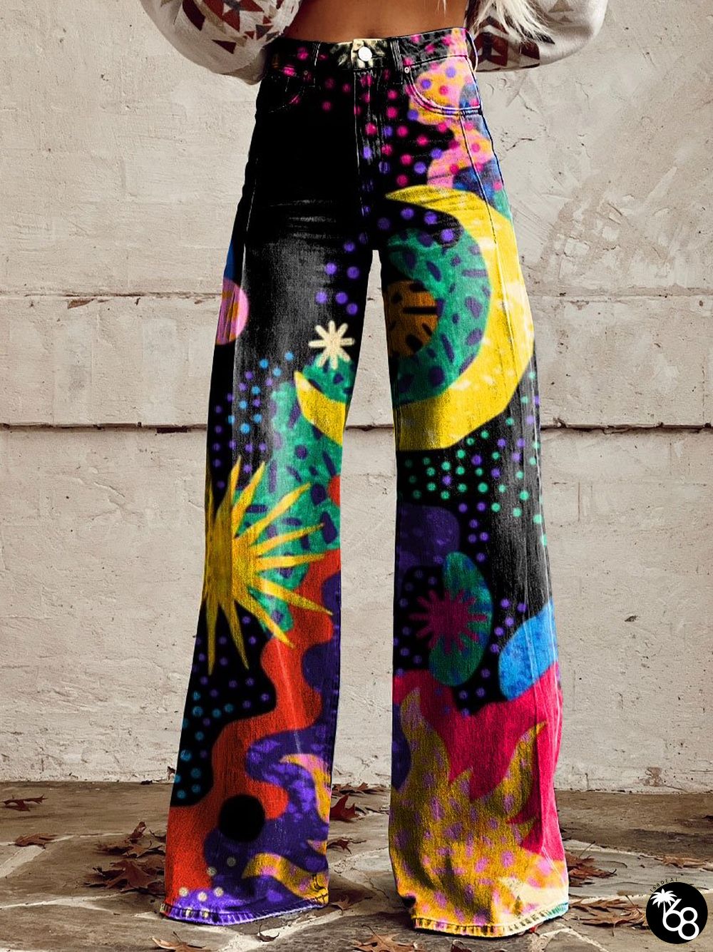 Women's Vintage Print Casual Wide Leg Pants | 168DEAL