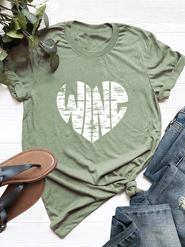 Bestdealfriday Heart Shape Wine Graphic Tee