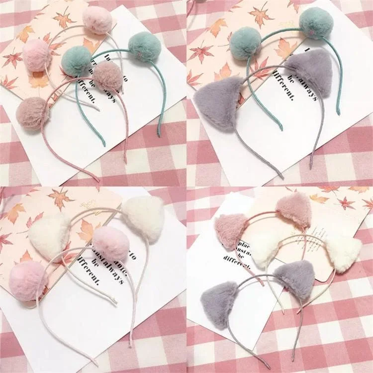 Kawaii Cat Ear Plush Ball Hair Hoop SP1812342