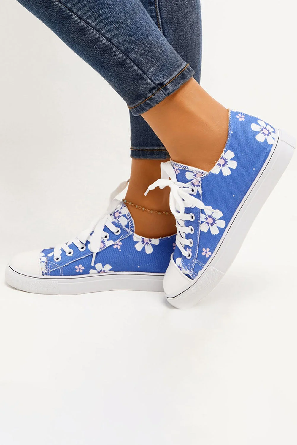 Floral Print Lace-Up Canvas Sneakers