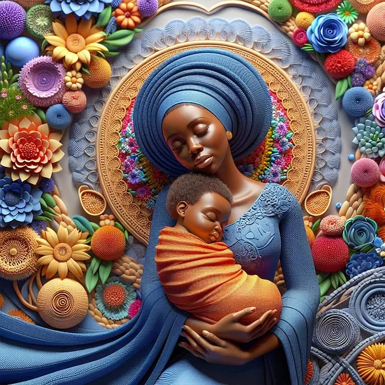 Black Mother And Son 40*40CM (Canvas) Full Round Drill Diamond Painting gbfke
