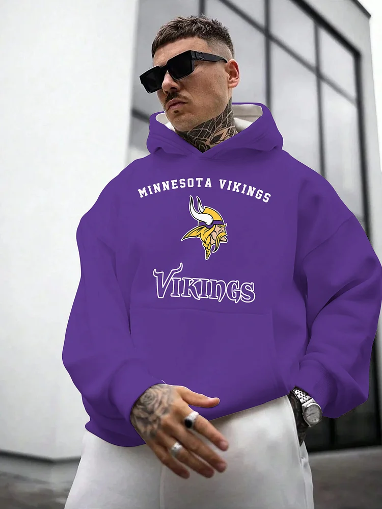 Minnesota Vikings  Printed Hooded Pocket Pullover Hoodie