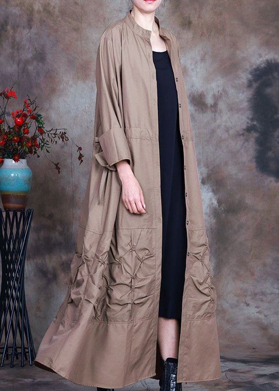 Plus Size Khaki Button tie waist trench coats