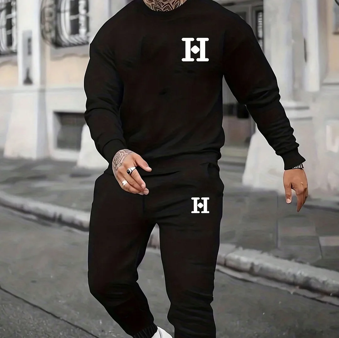 Letter H Printed Modern Style Black Suit