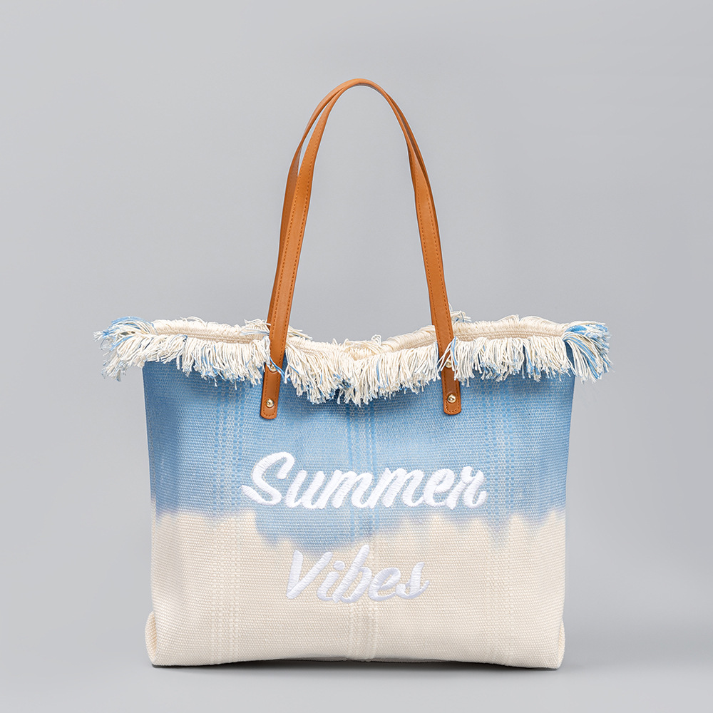 Summer Vibes Embroidered Tassel Fabric with Magnetic Buckle Tote Beach Shoulder Bag | ARKGET