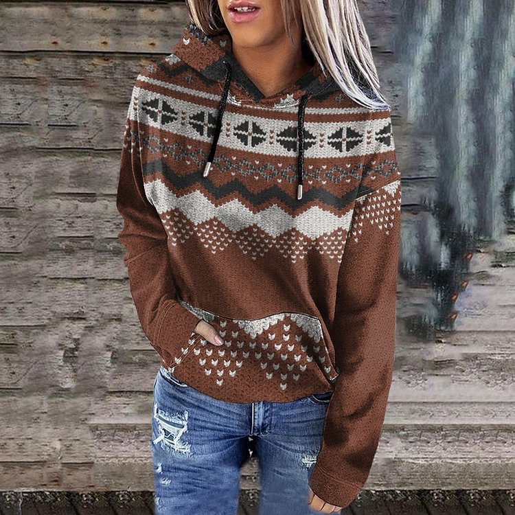 Vefave Vintage Sweater Graphic Print Hoodie