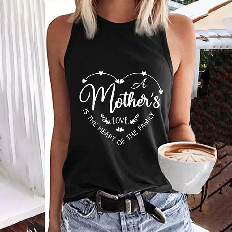 Comstylish Mother's Day A Mother's Love Is The Heart of The Family Printed Tank Top