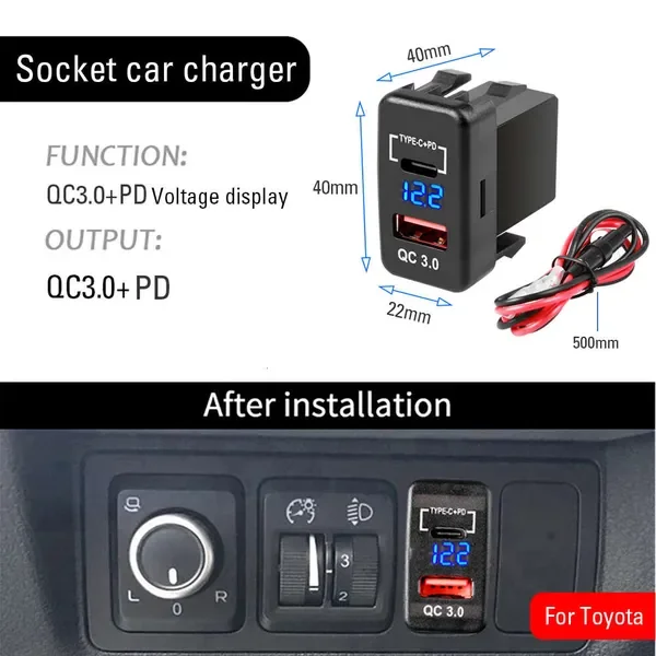 Electronics Dual USB C PD Ports Quick Charge QC3.0 uto dapter Phone 12V Car Cigarette Lighter Socket Charger For