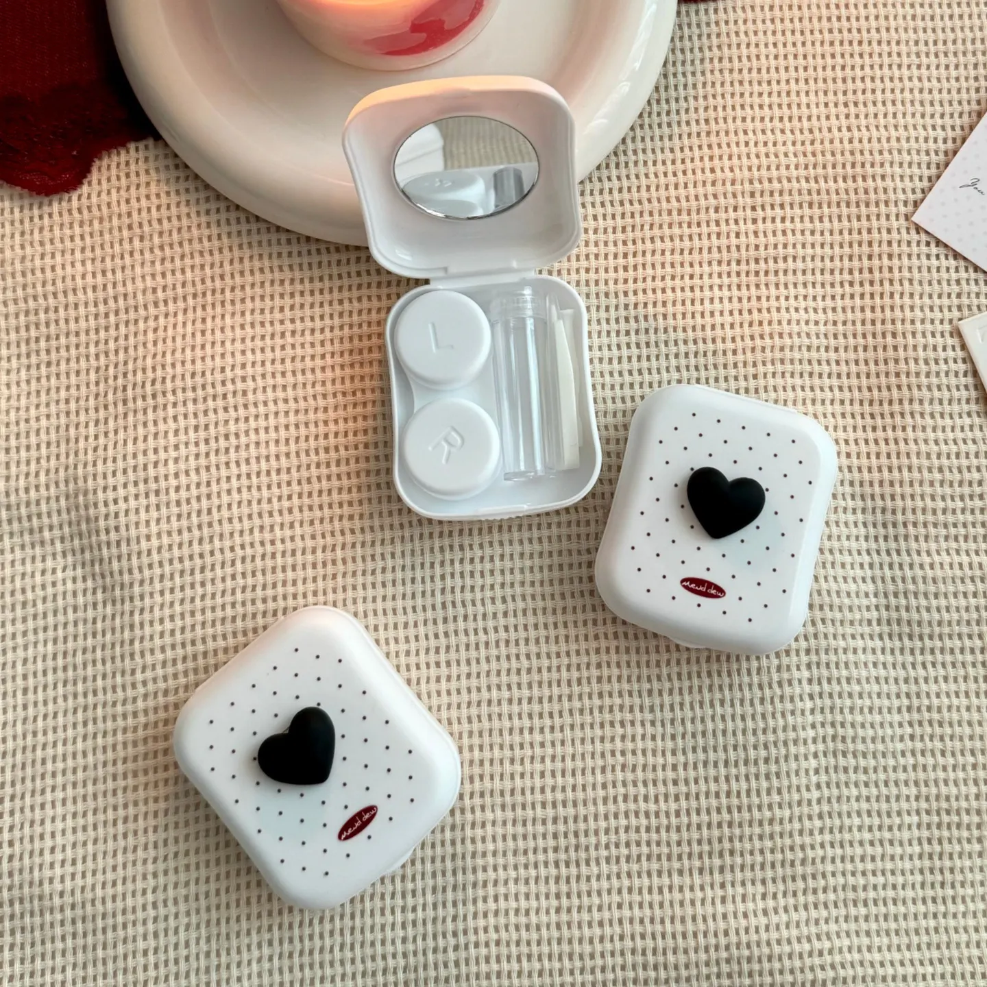 Polka Dot Heart Coloured Contact Lens Case