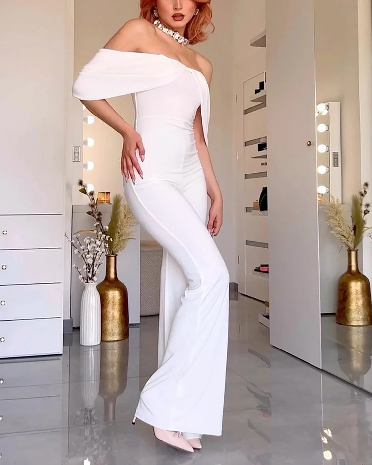 Elegant Suspenders Solid Color Jumpsuit