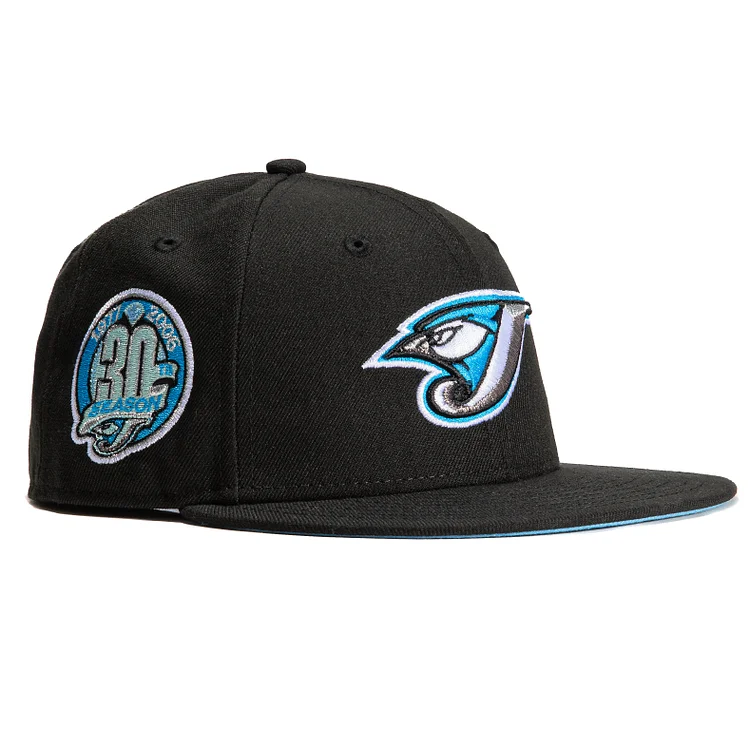 New Era 59Fifty Toronto Blue Jays 30th Anniversary Patch Icy UV Hat - Black, Light Blue QueenFunky