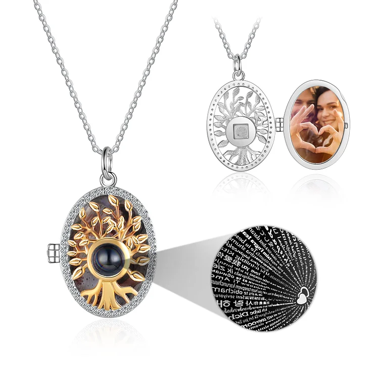 Personalized Tree of Life Photo Necklace Say I Love You In 100 Languages