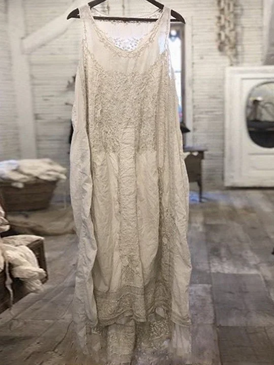 Vintage Lace Suspender Shift Midi Dress