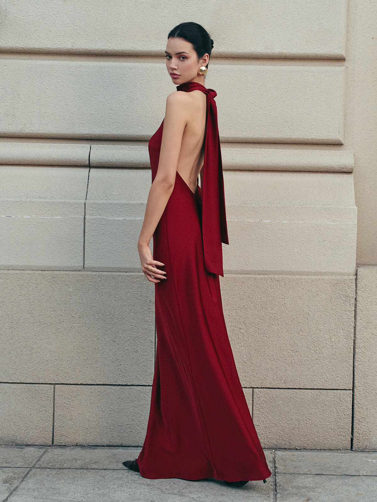 long satin dress open back Open back long sleeve gown