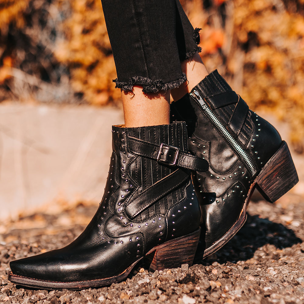 Studded Buckle Block Heel Boots