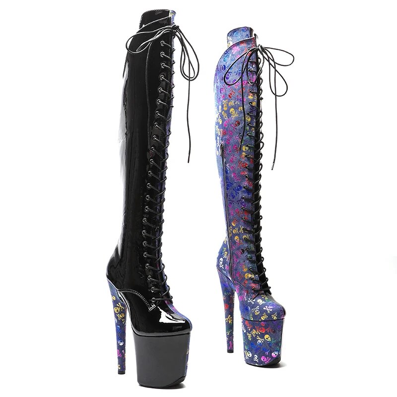 TAAFO 20CM/8inches Patent With PU Two Color MIx Color High Heel Platform Boots Pole Dance Boots