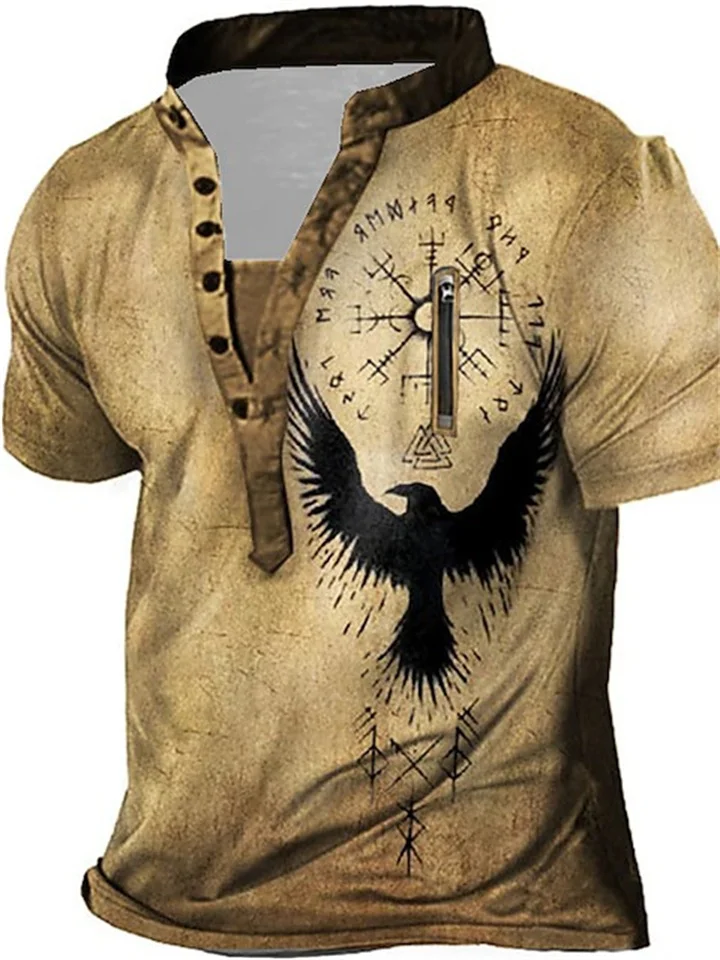 Men's Henley Shirt T Shirt Tee Tee Graphic Map Henley Yellow Light Green Black / Brown Brown 3D Print Plus Size Outdoor Daily Short Sleeve Button-Down Print Clothing Apparel Designer Basic Casual-JRSEE