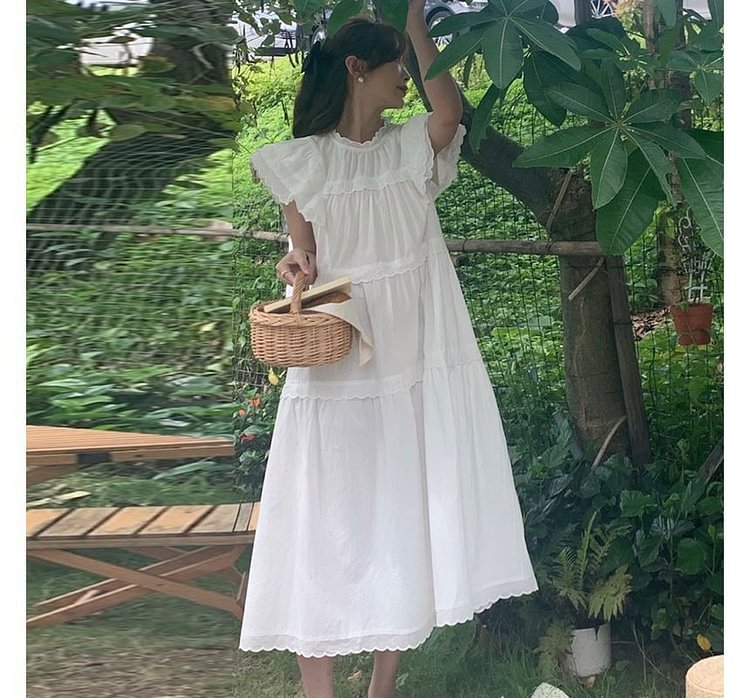 Cap-Sleeve Plain Midi Dress KT686