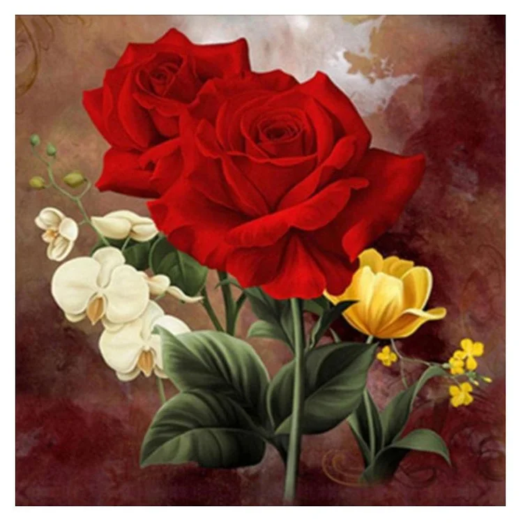Red Rose Flower Round Drill Diamond Painting 25X25CM(Canvas) gbfke