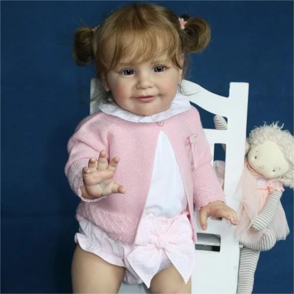 20" Blue Eyes Cloth Body Reborn Toddler Baby Girl Doll Qunka with Short Curly Brown Hair