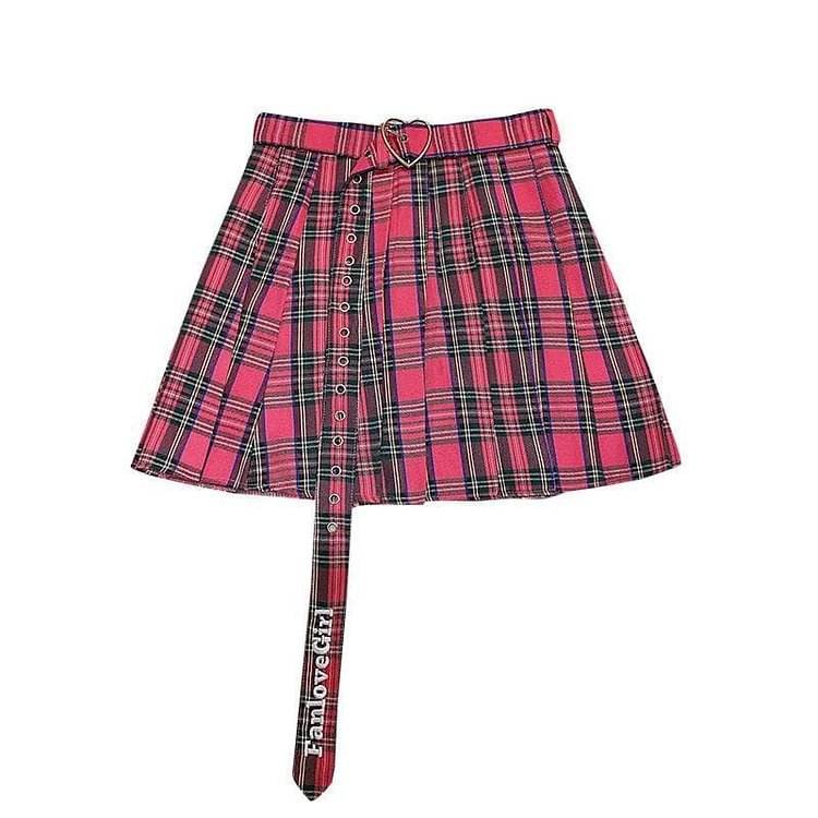 Gothic Cool Girl Heart Plaid Skirt SP15786