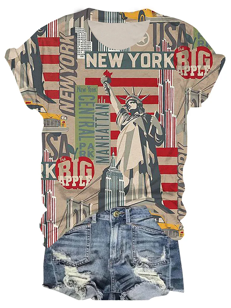 Vintage New York Print Crew Neck T-shirt