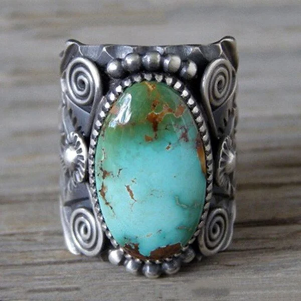 925 Vintage Turquoise Swirl Silver Ring