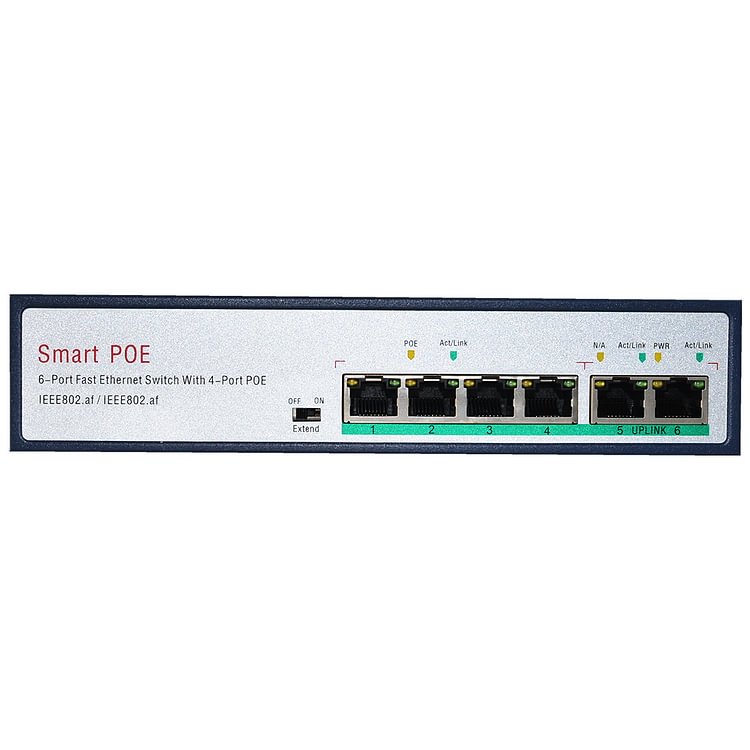 6-Port Fast Ethernet PoE Switch 100Mbps 4+2